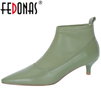 FEDONAS/ Женски ботильоны на тънък ток, с остри пръсти, елегантен офис дамски обувки от естествена кожа, есенно-зимни обувки, женски полусапожки.