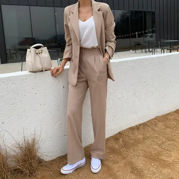 Корейски модерен женски яке 2024, сако и панталони, комплект от 2 теми за жени, Офис дамски елегантни дрехи, ежедневни облекла