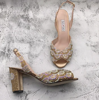 BS1571 Адаптивни дамски обувки-сандали в различни обувки с цвят на шампанско, златни Обувки с подходяща чанта За младоженци, сватбени обувки за младоженци