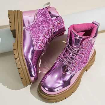 MILIKUYOU/ Нови Дамски обувки С кръгло бомбе, Водоустойчив обувки на дебела подметка, Дамски обувки, Блестящи Ботильоны, Розови обувки със сърца за момичета