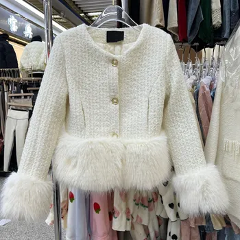 Есенно-зимни дамски однобортная къс яке с имитация на лисьего кожа, Нови висококачествени палто от памук/не-вата