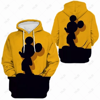 Демисезонная hoody Disney с Мики Маус, дамски hoody 2024 г. със съраунд принтом Мики, карамел цвят, свободен топ с качулка, женски hoody с качулка Y2K