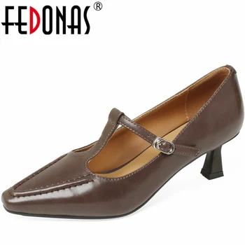 FEDONAS, реколта дамски обувки-лодка на тънък висок ток с Т-образно каишка, базова дамски обувки от естествена кожа, Качество Ретро, Офис дама, Пролет-лято