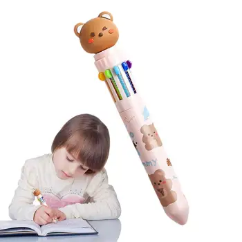 10 Цветна химикалка писалка Различни цветове Fine Point 10 В 1 Мультяшные дръжки 0,5 мм Прибиращи кошарите с животни Ученически пособия