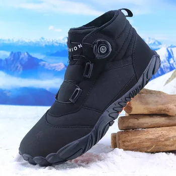 Голям открит топло обувки 2023 зимни нови плюшени памук чифт обувки на висок връх завъртане на бутона снегоходки