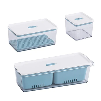Штабелируемые кутии-организаторите за съхранение на продукти /контейнери за съхранение с подвижна сливным тава, комплект от 3 броя за шкафове (в синьо)