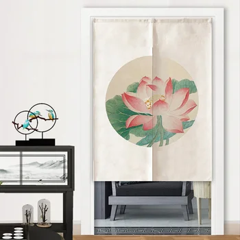 Китайски пейзаж живопис с шарени розов лотос, Затеняющая врата екран, кухненски завеса, защищающая врата от прах и студ, W65xL90
