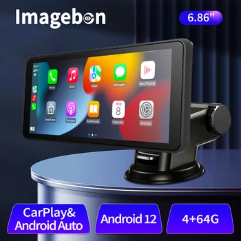 Imagebon 6,86-инчов Автомобилен Видеорекордер Android 12 Безжичен CarPlay и Android Auto Dash Camera С Телефонен Разговор БТ, Двупосочна GPS Навигация