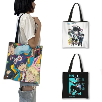 Японската аниме-чанта с принтом Ao No Exorcist, реколта сини торби през рамо Exorcist, по-голямата голям модерна чанта за пазаруване, подарък