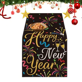 Настолна Пътека New Years Наздраве Черно-Златната 2024 Happy New Year Настолна Пътека Защитен Декор За Парти Празнична Покривка