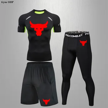 Быстросохнущий мъжки комплект спортни облекла за тренировки, компрессионный спортен костюм за фитнес, чорапогащи за бягане, спортни дрехи, мъжки комплект Rashgard