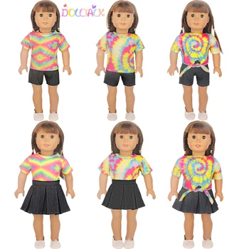 Цветна тениска Bandhnu + къси Панталони/Пола, Комплект Дрехи За американската 18-Инчовата Кукли-Момичета, Бохем Дрешки За Новородено 43-инчов Кукли OG