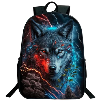 Раници с 3D принтом Wolf Светкавица, ученически чанти голям капацитет за студенти, всекидневни раница за момчета, раница за кучета, Лъвове, тигри, пътна чанта