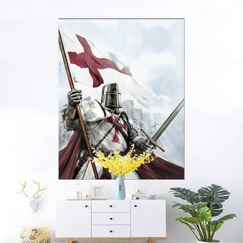 Гоблен с флага Рицар Тамплиера, полиестер, 150x90 см, Виси на стената Индивидуална декорация за стаи по поръчка