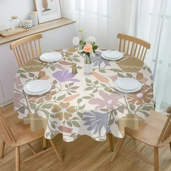 Цветя, Зеленина Кръгла Покривка Водоустойчив покриване на масата, за декорация на сватбени партита Покриване на масата за хранене