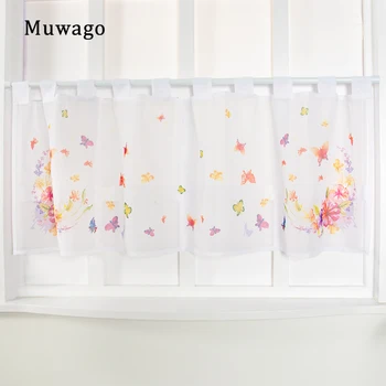 Тюлевые завеси Muwago в селски стил с принтом цветове-пеперуди за кухненско библиотеката, Пылезащитная стена, завеса на вратата на гардероба.