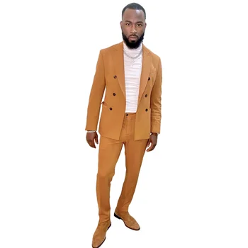 Пролетни Модни Оранжеви Мъжки костюми Slim Fit 2 броя/Двубортная Сватба Облекло За Младоженеца/Ежедневни Мъжки дрехи, Мъжки Блейзър, Комплект