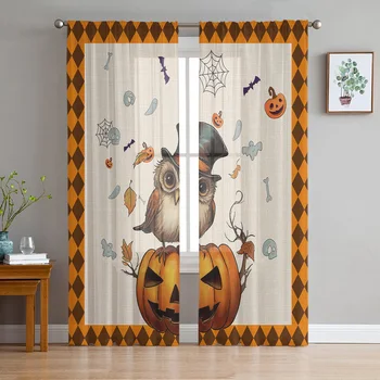 Хелоуин Тиква Бухал клон спалня, Прозрачни завеси Празнична украса на прозореца Завесата тюлевая завеса