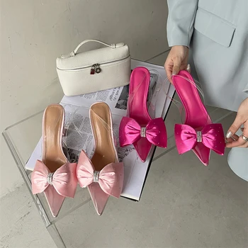 Дамски сандали от прозрачно PVC с острия нос, еластичен колан, тънки копринени елегантни дамски обувки на висок ток, летни обувки-лодка