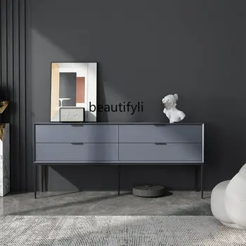 Лесен луксозен борова скрин италиански стил, модерен минималистичен шкафче, домакински легло за съхранение от масивно дърво, преден багажник