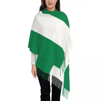 Женски шал с флага Нигерия, есенно-зимна кашмир шал, дълги шалове с пискюли за жени