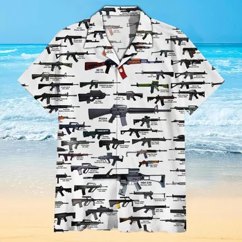Хавайска Риза За Мъжете, Тениска С Изображение на Пистолет, Тениски с 3D Принтом, Тениски В Стила на Плажа, Градинска Мъжки Дрехи, Ризи Оверсайз, Върхове