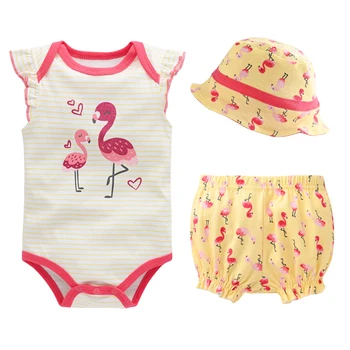Комплект летни детски дрехи Kavkas, боди за момичета, панталони, шапки, костюми, гащеризон с принтом фламинго, костюм за малки деца