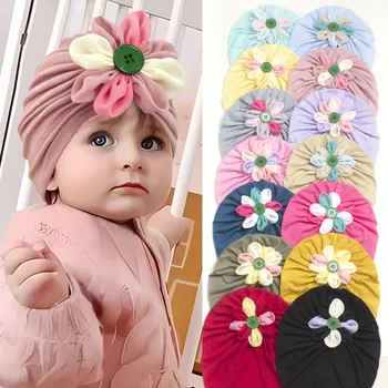 Нов детски пуловер с копчета и малко цвете, мека и удобна индийски шапка, детска шапка за деца
