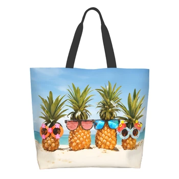 Пазарска чанта Стара Pineapples Множество Плажна чанта-тоут, тропически лятна чанта през рамо, ежедневни, лека, с голям капацитет