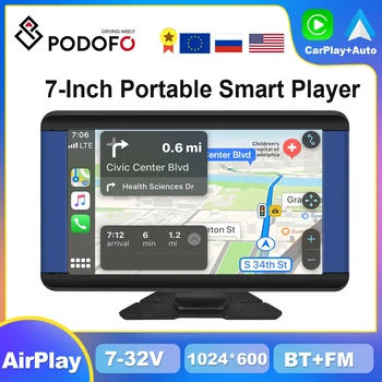 Podofo Безжичен CarPlay Android Auto Автомагнитола 7-инчов Монитор на Арматурното табло, Навигационна Мултимедиен Плеър Airplay Сензорен Екран FM BT