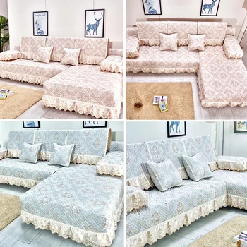 Модерни европейски калъфи за мека мебел от лен и велур, универсални дебели нескользящие удобни дантелени калъфи за дивани, калъфи за мебели за сядане, с възможност за сгъване на облегалката