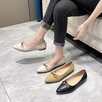 BCEBYL/ Пролет-есен Нова дамски обувки с малките си пръсти и мека подметка, модни однотонная ежедневни удобни обувки на плоска подметка