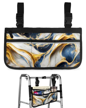 Структурата на мрамор, синя чанта за инвалидна количка с джобове, светлоотразителни ленти, странични чанти за оръжие, чанта за съхранение на рамката за пеша от електрически скутер