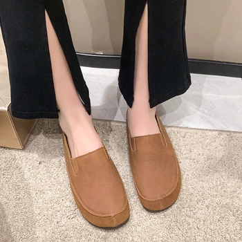 Колекция от 2023 година, Пролетно-летни Дамски обувки на плоска подметка с нисък Ток и кръг пръсти, Модни дамски обувки на равна подметка в ретро стил