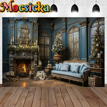 Mocsicka Blue Класически Коледен фон за стая, Камина, Разтегателен, на Стената, на Фона на Коледната елха, Декорация, Детски Снимка, за да проверите за домашно студио