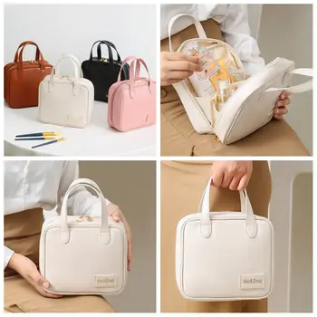 Косметичка от изкуствена кожа с букви, чанта-миди, пътна чанта за измиване, чанта за грим, малка квадратна чанта в корейски стил за жени / момичета