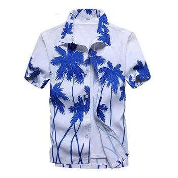 Нова мода за мъже хавайска риза, всекидневни тенденция, просто плажна риза Aloha с цветни принтом, къс ръкав, по-големи размери