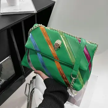Дизайнерски чанти през рамо с веригата, контрастиращи линии за жени, луксозна марка чанта през рамо, Нова модерна чанта-месинджър за жени