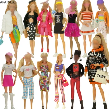 Мультистильный комплект дрехи за кукли Барби, модерно палто, блузи, панталони, поли, шапка, обувки, чанта за кукли Барби 1/6 Аксесоари за кукли