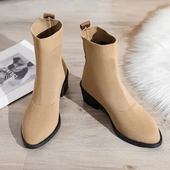 Горещи продажба на женските чорапи и обувки големи размери 2023, есен и зима, Нови дишащи възли еластични ботуши за жени