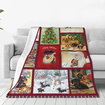 Коледни фланелен наметала с изображение на куче, дакел, Коледна одеало за диван, топло плюшевое коварен одеяло