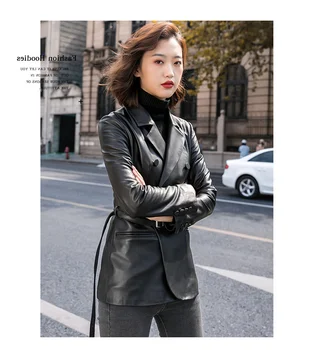 2023 Нова яке от естествена кожа, дамски къс мотоциклетът палто от естествена овча кожа, дамски Корейски дрехи Cazadora Cuero Mujer