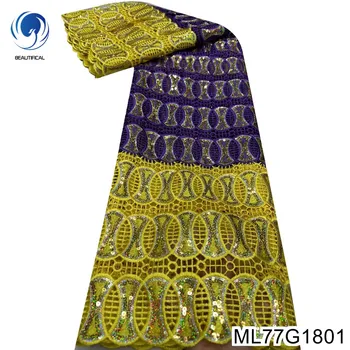 Популярният дизайн в различен стил Африканска плат с пайети Нигерийски Гипюр Водно Кабел Дантелено вечерна рокля ML77G18