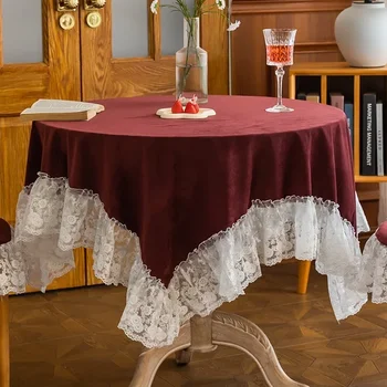 Реколта Кадифе Кръг на Домашна Трапезария Покривка за чай Романтична и красива D6U4076