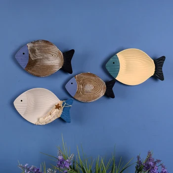 Креативна рибно чиния от средиземноморския дърво, декорация за стена, окачване, детска стая, всекидневна, трапезария, фон, окачена на стената