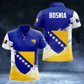 Флаг на Босна и герб, Индивидуални поло блузи, Лятна ежедневни градинска дрехи, мъжка мода, Без трикотаж, спортно облекло за по-големи размери.