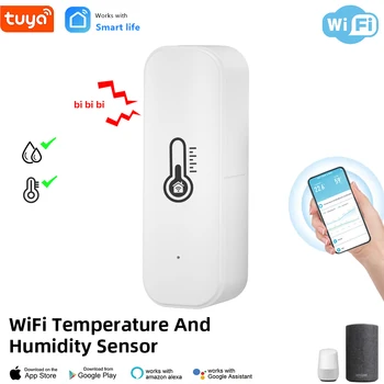 Сензор за температура и влажност на Hristo WiFi, сензор за влажността в помещението, мониторинг на приложения, задвижвани от батерия за Алекса Google Home Voice