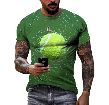 Лятна спортна мъжка тениска с тенис на модел в стил хип-хоп, 3D принт, индивидуалност, за врат, къс ръкав, модни дрехи