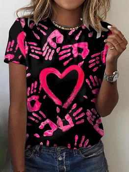 Дамски тениски с 3D-принтом във формата на сърце, летни тениски с къс ръкав, ризи с участието на кавайного любов на сърцето, широки дрехи голям размер