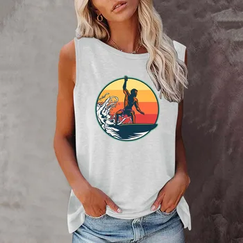 Seeyoushy Surf Printing 2023, Нова Лятна Модна тениска с принтом, Дамска Тениска без ръкав, с кръгло деколте, Camisetas Para Mujeres